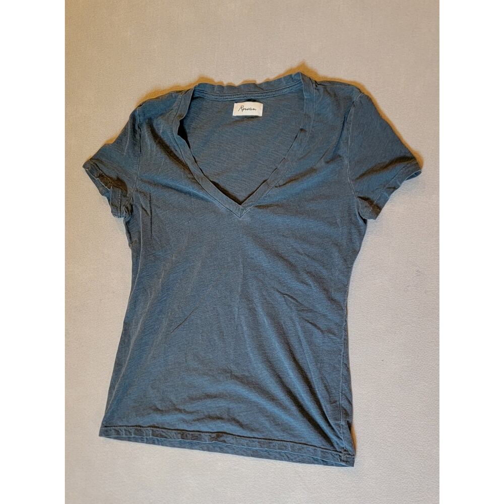 Rowan Tyler Deep V-Neck Slub Knit T-Shirt - Slate Blue - Size Small